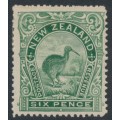 NEW ZEALAND - 1898 6d green Kiwi, perf. 15:15, no watermark, MH – SG # 254