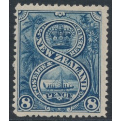 NEW ZEALAND - 1898 8d indigo Maori War Canoe, perf. 15, no watermark, MH – SG # 255