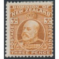 NEW ZEALAND - 1909 3d chestnut KEVII, perf. 14:14½, MH – SG # 389