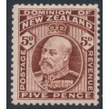 NEW ZEALAND - 1909 5d brown KEVII, perf. 14:14, MH – SG # 397