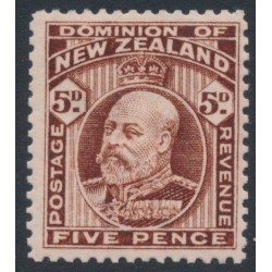 NEW ZEALAND - 1909 5d brown KEVII, perf. 14:14, MH – SG # 397