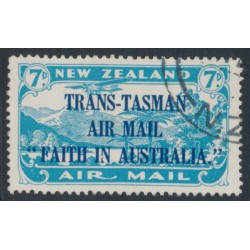 NEW ZEALAND - 1934 7d blue Airmail, ‘Faith in Australia’, 'break in N of IN', used – SG # 554