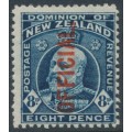 NEW ZEALAND - 1916 8d indigo-blue KEVII, o/p OFFICIAL, MH – SG # O76