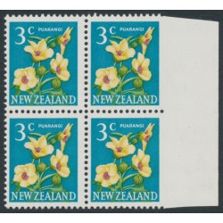 NEW ZEALAND - 1967 3c Flower, block of 4, imperforate at right, MNH – SG # 849
