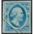 NETHERLANDS - 1852 5c blue King Willem III imperforate, plate VI, used – NVPH # 1r