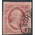 NETHERLANDS - 1852 10c rose-red King Willem III, imperforate, plate V, used – NVPH # 2j