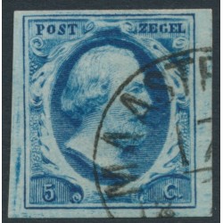 NETHERLANDS - 1852 5c dark blue King Willem III, imperforate, plate III, used – NVPH # 1i