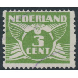 NETHERLANDS - 1925 3c yellow-green Numeral, no watermark, coil perf. two sides, used – NVPH # R4