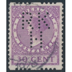 NETHERLANDS - 1925 30c purple Queen, no watermark, coil perf. two sides, used – NVPH # R15