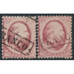 NETHERLANDS - 1864 10c red King Willem III (Utrecht & Haarlem printings), used – NVPH # 5A+5B