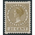 NETHERLANDS - 1934 21c olive-brown Queen, rings watermark, coil perf. two sides, MH – NVPH # R68