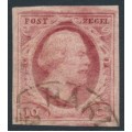 NETHERLANDS - 1852 10c rose-red King Willem III, imperforate, plate V, used – NVPH # 2j