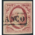 NETHERLANDS - 1852 10c dull red King Willem III, imperforate, plate VII, used – NVPH # 2m