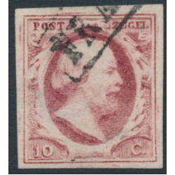 NETHERLANDS - 1852 10c carmine King Willem III, imperforate, plate VII, used – NVPH # 2n