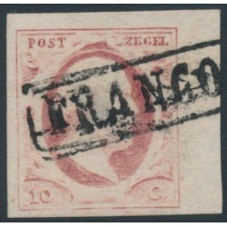 NETHERLANDS - 1852 10c pale red King Willem III, imperforate, plate X, used – NVPH # 2q