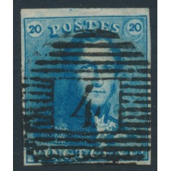 BELGIUM - 1849 20c blue King Leopold I, boxed watermark, used – Michel # 2a