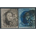 BELGIUM - 1851 10c brown & 20c blue Leopold I in medallion, unframed watermark, used – Michel # 3By + 4By