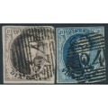 BELGIUM - 1851 10c brown & 20c blue Leopold I in medallion, unframed watermark, used – Michel # 3By + 4By