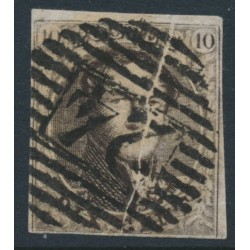 BELGIUM - 1851 10c brown King Leopold I in medallion, pre-print paper fold, used – Michel # 3By