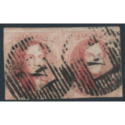 BELGIUM - 1851 40c red King Leopold I in medallion, unframed watermark, pair, used – Michel # 5By