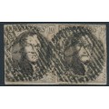 BELGIUM - 1854 10c brown King Leopold I in medallion, horizontally laid paper, pair, used – Michel # 3Bz