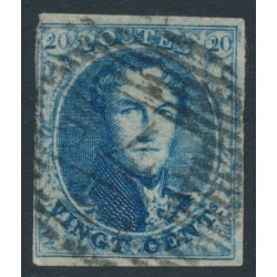 BELGIUM - 1854 20c blue King Leopold I in medallion, horizontally laid paper, used – Michel # 4Bz
