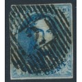 BELGIUM - 1854 20c blue King Leopold I in medallion, horizontally laid paper, used – Michel # 4Bz