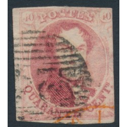 BELGIUM - 1854 40c red King Leopold I in medallion, horizontally laid paper, used – Michel # 5Bz