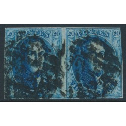 BELGIUM - 1861 20c blue King Leopold I, "grand médallion", pair, used – Michel # 8II