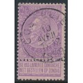 BELGIUM - 1893 2Fr lilac on pale rose King Leopold II with tab, used – Michel # 59