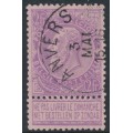 BELGIUM - 1893 2Fr lilac on pale rose King Leopold II with tab, used – Michel # 59