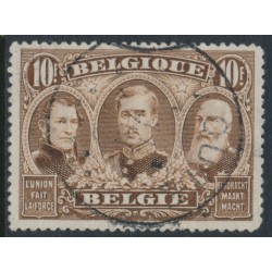BELGIUM - 1915 10Fr brown Three Kings, perf. 14:14, used – Michel # 128A