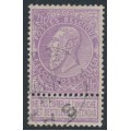 BELGIUM - 1893 2Fr lilac on pale rose King Leopold II with tab, used – Michel # 59