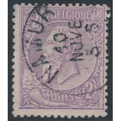 BELGIUM - 1886 2Fr violet on pale lilac King Leopold II, used – Michel # 47