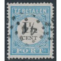 NETHERLANDS - 1881 1½c blue/black Postage Due, perf. 13½:13¼, type III, used – NVPH # P4IIIA