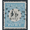 NETHERLANDS - 1881 1½c blue/black Postage Due, perf. 13½:13¼, type III, used – NVPH # P4IIIA