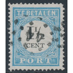 NETHERLANDS - 1881 1½c blue/black Postage Due, perf. 13½:13¼, type III, used – NVPH # P4IIIA