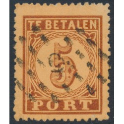 NETHERLANDS - 1874 5c brown on orange Postage Due (type II), perf. 13¼, used – NVPH # P1AB