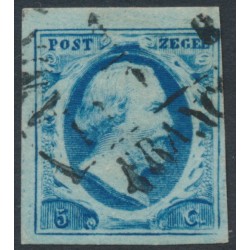 NETHERLANDS - 1852 5c blue King Willem III, imperforate, plate III, used – NVPH # 1j