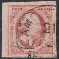 NETHERLANDS - 1852 10c rose-red King Willem III, imperforate, plate V, used – NVPH # 2j