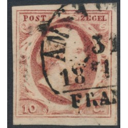 NETHERLANDS - 1852 10c brown-red King Willem III, imperforate, plate VI, used – NVPH # 2l