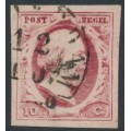 NETHERLANDS - 1852 10c red King Willem III, imperforate, plate V, used – NVPH # 2h