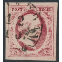NETHERLANDS - 1852 10c red King Willem III, imperforate, plate V, used – NVPH # 2h