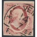 NETHERLANDS - 1852 10c rose-red King Willem III, imperforate, plate V, used – NVPH # 2i