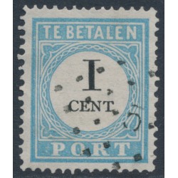 NETHERLANDS - 1881 1c blue/black Postage Due, perf. 13½:13¼, type I, used – NVPH # P3IA