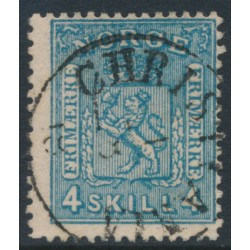 NORWAY - 1867 4Skilling blue Coat of Arms on thick paper, used – Facit # 14a