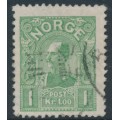 NORWAY - 1907 1Kr light green King Haakon VII (picture size = 16mm x 20mm), used – Facit # 90