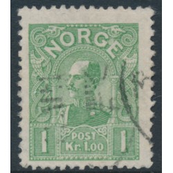 NORWAY - 1907 1Kr light green King Haakon VII (picture size = 16mm x 20mm), used – Facit # 90