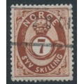 NORWAY - 1873 7 Skilling brown Posthorn, used – Facit # 21