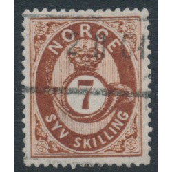 NORWAY - 1873 7 Skilling brown Posthorn, used – Facit # 21